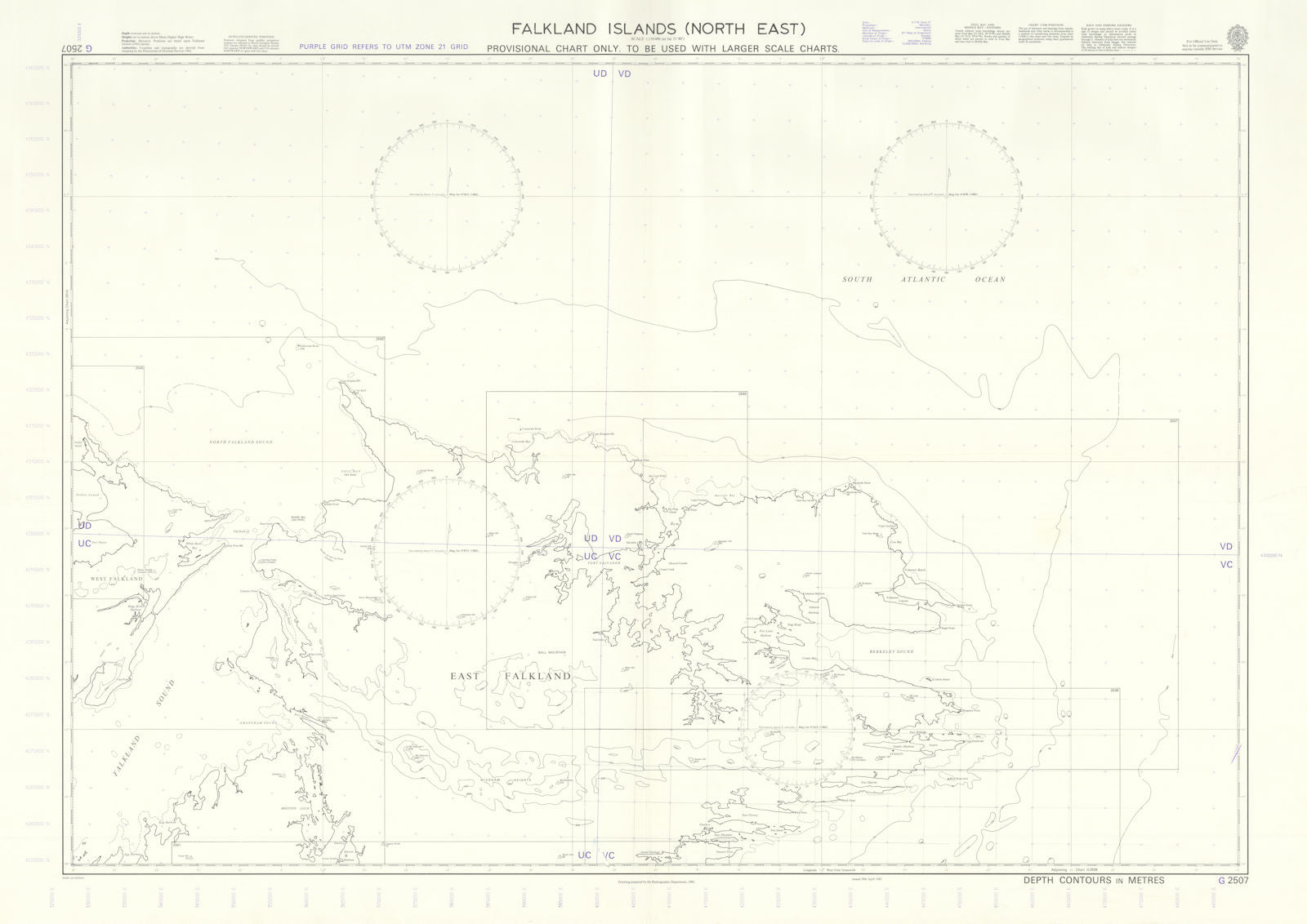 Falkland Islands (North East) Admiralty chart. Used on HMS Glamorgan in 1982 map